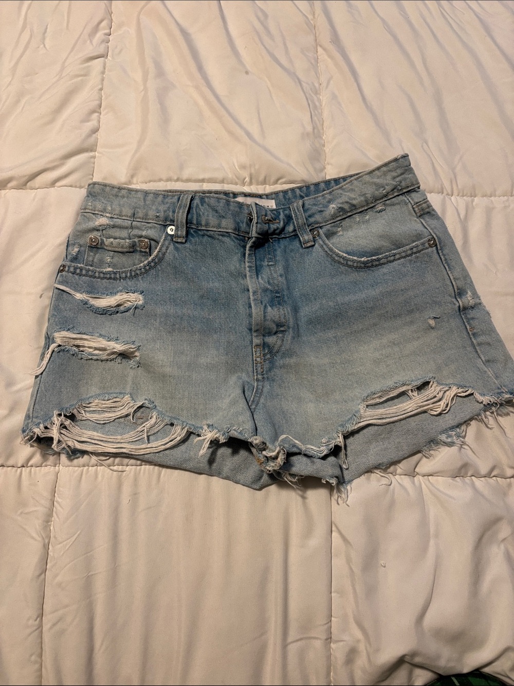 Zara Light Blue Distressed Denim Women’s Shorts - Size 6